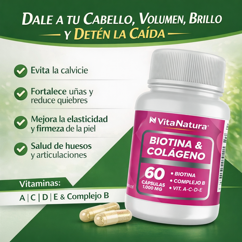 Biotina + Colágeno 1000MG | Cabello, Piel y Uñas Radiantes